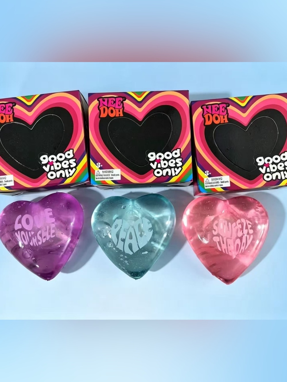 Price for 3 needoh squishy Heart Stress Ball - Purple, Blue, Pink
